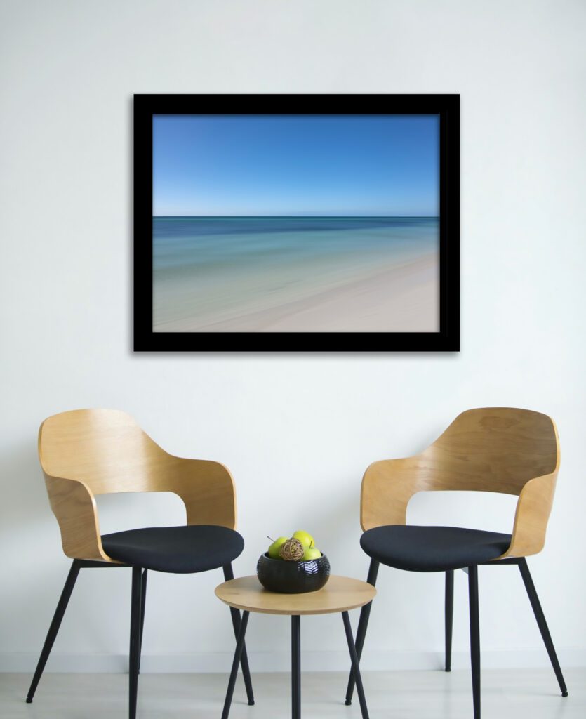 Midday Beach Serenity, Calm Waters Print, Clear Sky Photography, Tranquil Atlantic Capture