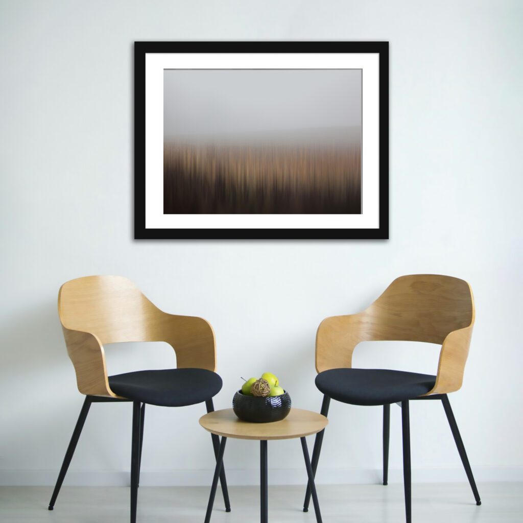 This captivating piece portrays a Southern Czechia field, beautifully immersed in thick fog
